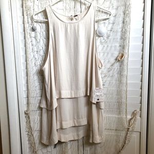 New Free People layered tank blouse with slit back